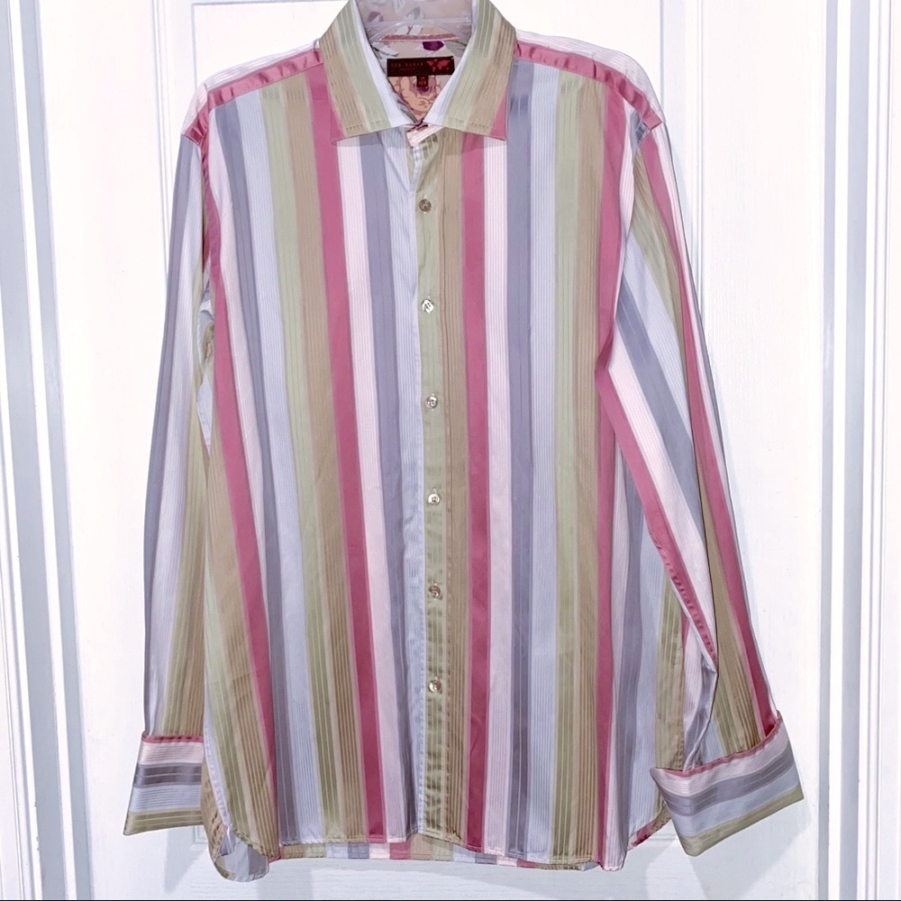 Ted Baker London 17/43.5 stripe Shirt Green salmon